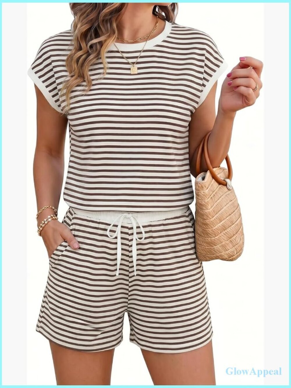 Womens Striped Cap Sleeve Romper Summer Casual Jumpsuit Shorts Beach Vacation